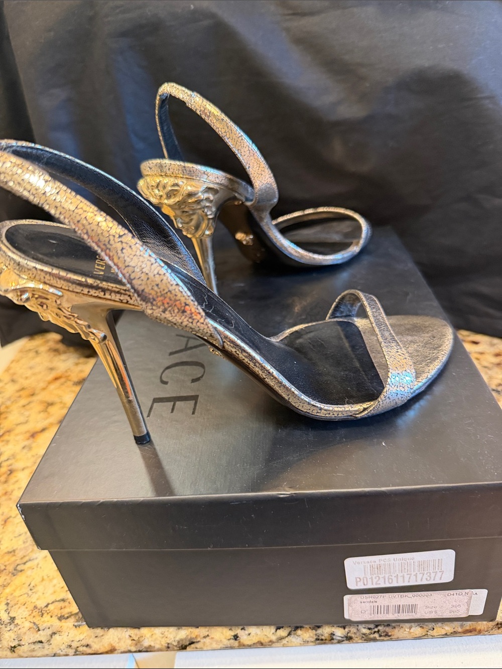 Versace Metallic Gold Strappy Stiletto Sandals